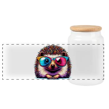 Igel mit Sonnenbrille - Panorama Keksdose mit Holzdeckel - Weiß - Vorne