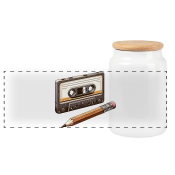 Kassettenstift 80er 90er Jahre Erinnerungsgeschenk - Panorama Keksdose mit Holzdeckel - Weiß - Vorne