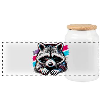 Raccoon - Panoramic Cookie Jar with Wooden Lid - white - Front