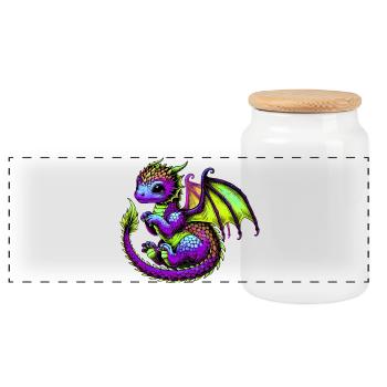 Dragon - Panoramic Cookie Jar with Wooden Lid - white - Front