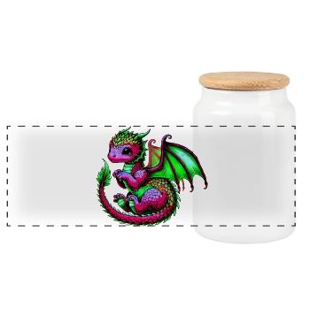 Drache - Panorama Keksdose mit Holzdeckel - Weiß - Vorne