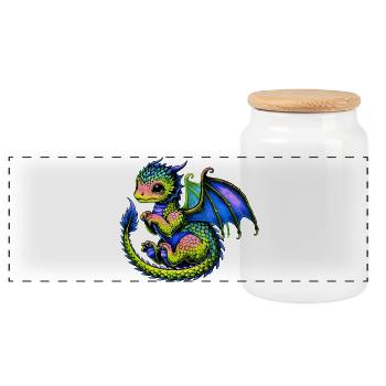 Dragon - Panoramic Cookie Jar with Wooden Lid - white - Front
