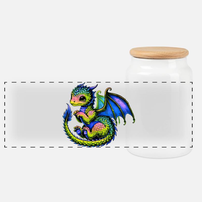 Drache - Panorama Keksdose mit Holzdeckel - Weiß