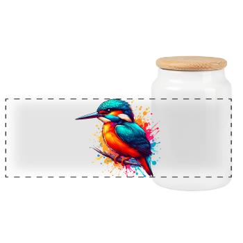 Kingfisher - Panoramic Cookie Jar with Wooden Lid - white - Front