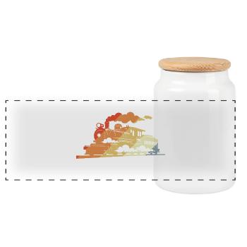 Steam locomotive retro style - Panoramic Cookie Jar with Wooden Lid - white - Front
