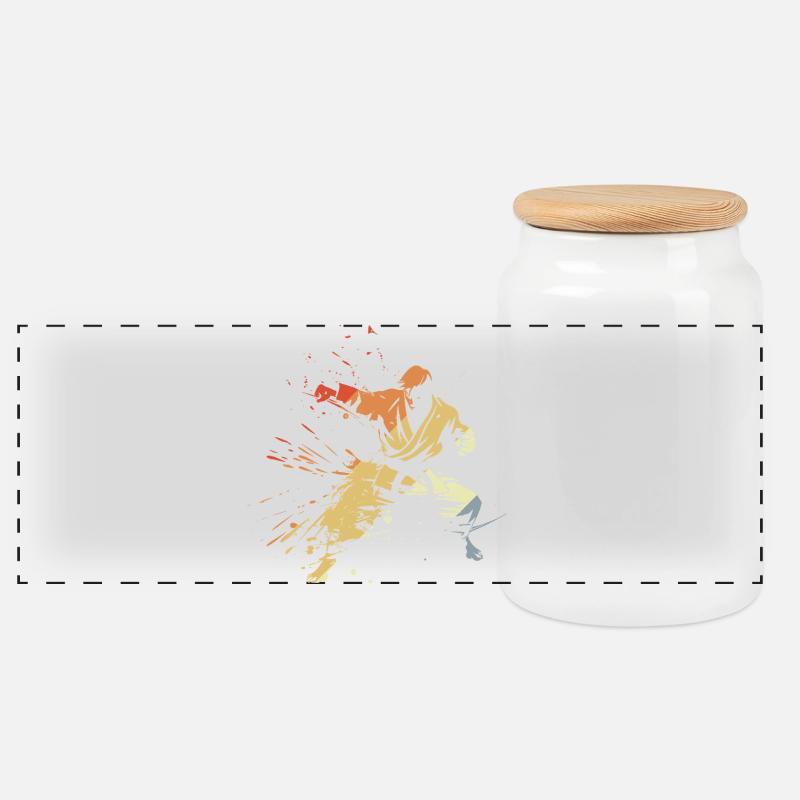 Karate Junge Grafik - Panorama Keksdose mit Holzdeckel - Weiß