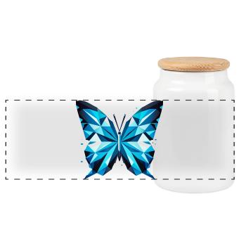 Blue Butterfly – Elegant Nature Art - Panoramic Cookie Jar with Wooden Lid - white - Front
