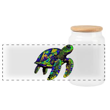 Sea turtle - Panoramic Cookie Jar with Wooden Lid - white - Front