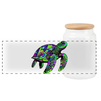 Sea turtle - Panoramic Cookie Jar with Wooden Lid - white - Front