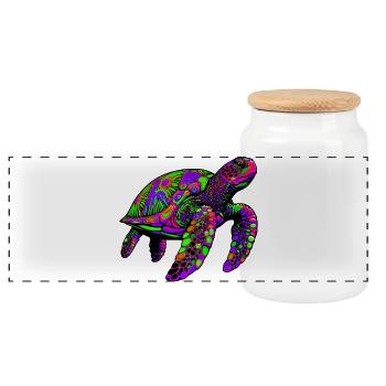 Sea turtle - Panoramic Cookie Jar with Wooden Lid - white - Front