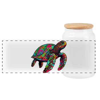 Sea turtle - Panoramic Cookie Jar with Wooden Lid - white - Front