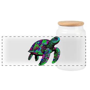 Sea turtle - Panoramic Cookie Jar with Wooden Lid - white - Front