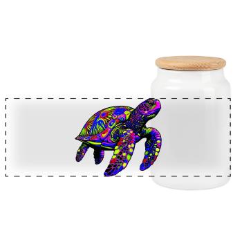 Sea turtle - Panoramic Cookie Jar with Wooden Lid - white - Front