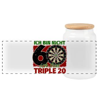 Ich bin nicht 60 ich bin Triple 20 Geburtstag Dart - Panorama Keksdose mit Holzdeckel - Weiß - Vorne
