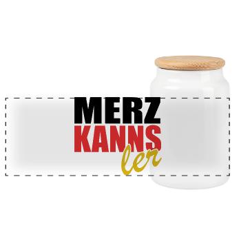 Merz kanns - Kanzler - Kanzlerkandidat - Panorama Keksdose mit Holzdeckel - Weiß - Vorne