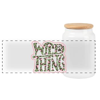 Wild Thing – Camo-Print Schriftzug - Panorama Keksdose mit Holzdeckel - Weiß - Vorne