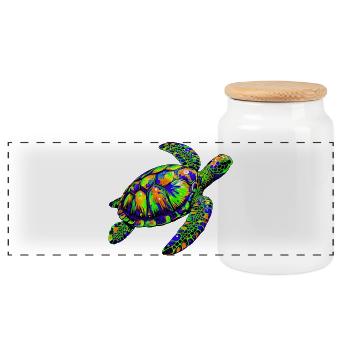 Sea turtle - Panoramic Cookie Jar with Wooden Lid - white - Front