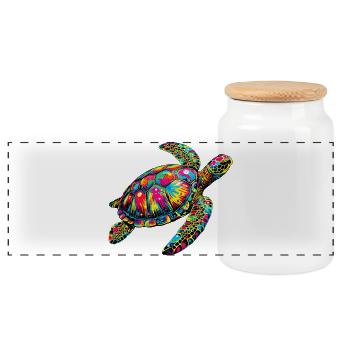 Sea turtle - Panoramic Cookie Jar with Wooden Lid - white - Front