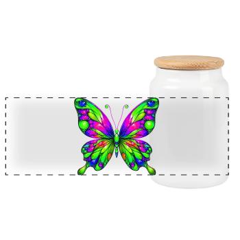 Butterfly - Panoramic Cookie Jar with Wooden Lid - white - Front