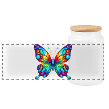 Butterfly - Panoramic Cookie Jar with Wooden Lid - white - Front