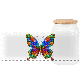 Butterfly - Panoramic Cookie Jar with Wooden Lid - white - Front
