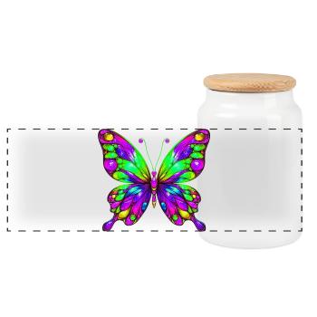 Butterfly - Panoramic Cookie Jar with Wooden Lid - white - Front