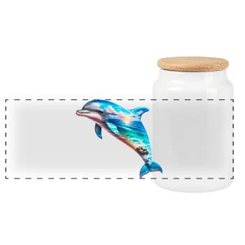 Delfin - Panorama Keksdose mit Holzdeckel - Weiß - Vorne
