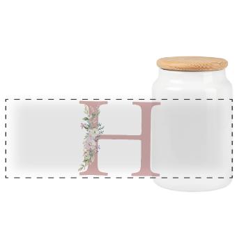 H Monogramm, Floral, personalisierbar - Panorama Keksdose mit Holzdeckel - Weiß - Vorne
