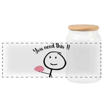 you need this - funny and humor design - Panoramic Cookie Jar with Wooden Lid - white - Front