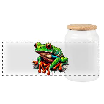 Grenouille - Boîte à biscuits avec couvercle en bois - blanc - Devant