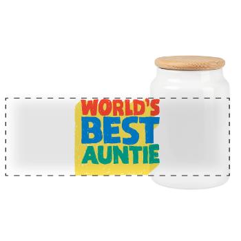 World's Best Auntie Pop-Design - Panorama Keksdose mit Holzdeckel - Weiß - Vorne