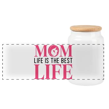 Mom Life is the Best Life - Panoramic Cookie Jar with Wooden Lid - white - Front