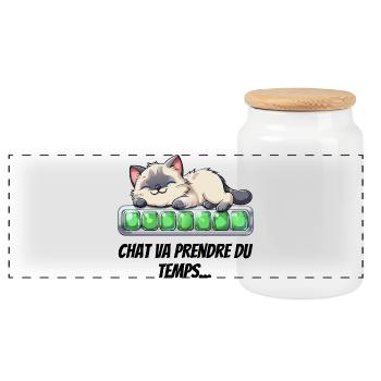 Cat Will Take Time - Cute Kitten - Panoramic Cookie Jar with Wooden Lid - white - Front