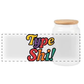 Type Shi! – Colorful, Trendy & Bold Text Design - Panoramic Cookie Jar with Wooden Lid - white - Front