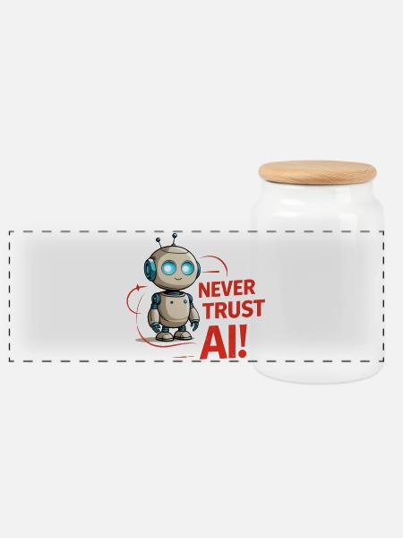 Never Trust AI - Panorama Keksdose mit Holzdeckel - Weiß
