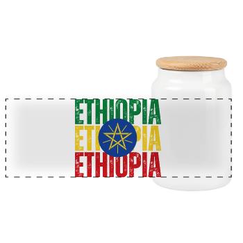 Ethiopian flag, Ethiopian pride - Panoramic Cookie Jar with Wooden Lid - white - Front