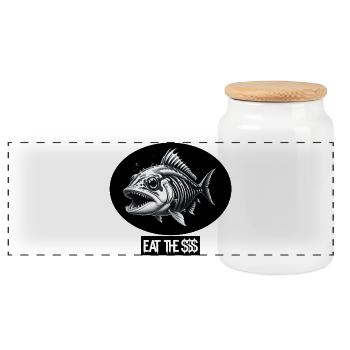 Fish punk - Panoramic Cookie Jar with Wooden Lid - white - Front