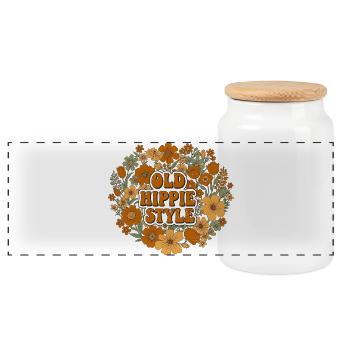 Old hip style as flower power 70s - Panoramic Cookie Jar with Wooden Lid - white - Front