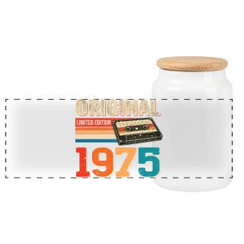 Retro Vintage Kassette Tape 1975 Jahrgang 1975 - Panorama Keksdose mit Holzdeckel - Weiß - Vorne
