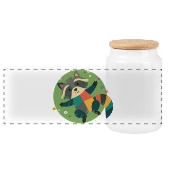 Liegender Waschbär im Gras-Verspieltes Kindermotiv - Panorama Keksdose mit Holzdeckel - Weiß - Vorne