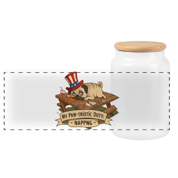 Pug Nap - Panoramic Cookie Jar with Wooden Lid - white - Front