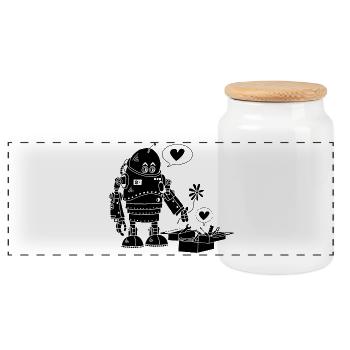 Robot amoureux (noir) - Boîte à biscuits avec couvercle en bois - blanc - Devant