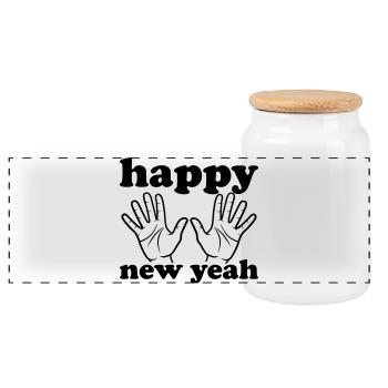 Happy new yeah - Panorama Keksdose mit Holzdeckel - Weiß - Vorne