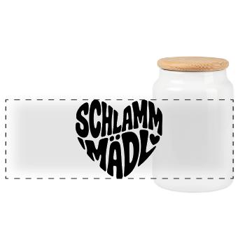Schlamm Mädl  - Panorama Keksdose mit Holzdeckel - Weiß - Vorne