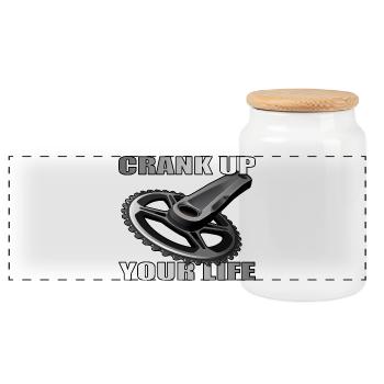 Crank Up Your Life design for bike lovers - Panoramic Cookie Jar with Wooden Lid - white - Front