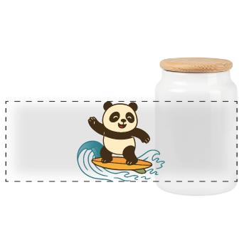 Panda Surf heureux - Illustration d’été - Boîte à biscuits avec couvercle en bois - blanc - Devant