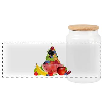 Bunte Früchtepyramide mit Wassermelone - Panorama Keksdose mit Holzdeckel - Weiß - Vorne