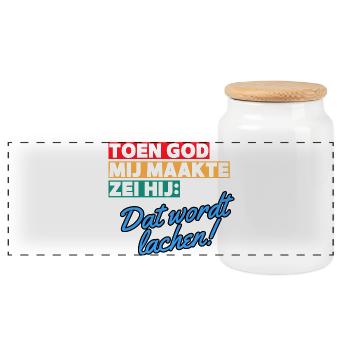 Quand Dieu m’a fait, il a dit que ce serait en riant # - Boîte à biscuits avec couvercle en bois - blanc - Devant
