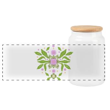 Mimosenblüten mit filigranen Blättern Ornament - Panorama Keksdose mit Holzdeckel - Weiß - Vorne