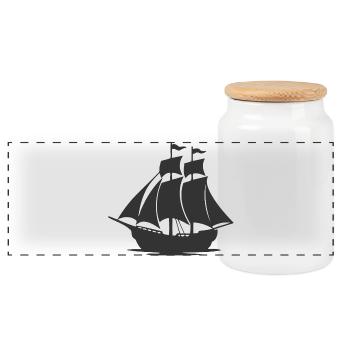 Mysterious Sailing Ship Silhouette - Panoramic Cookie Jar with Wooden Lid - white - Front
